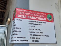 Pemdes Karayunan Realisasikan Banprov 2023, untuk Rehabilitasi Balai Desa