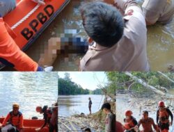 Polisi Bersama Tim Gabungan Temukan Korban Laka Tenggelam di Sungai Sekadau