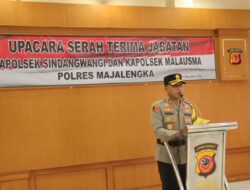 Kapolres Majalengka Pimpin Serah Terima Jabatan Kapolsek Sindangwangi dan Kapolsek Malausma di Aula Kanya Wasistha