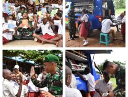 Satgas Yonif 125/Smb Gelar Perpustakaan Keliling Bersama Dinperpuspan Mappi, Tingkatkan Minat Membaca Anak