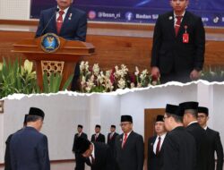 Kepala BSSN Pimpin Upacara Pelantikan dan Pengambilan Sumpah/Janji Pejabat Pimpinan Tinggi Pratama, Administrator, dan Pengawas di lingkungan BSSN di Aula dr. Roebiono Kertopati Kantor BSSN Sawangan Depok