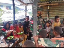 Makan Bergizi Satgas Yonif 521/DY Pos Kurima, Hangatnya Persaudaraan Bersama anak Papua