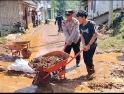 Pasca Bencana Longsor, Kapolsek Malausma Turun Langsung Kerjabakti Pasca Longsor di Desa Girimukti