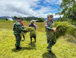 Ciptakan Lingkungan Bersih, Satgas Yonif 521/DY Bersama Warga Gotong Royong di Elelim