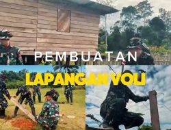 Satgas Yonif 123/Rajawali Bangun Lapangan Voli di Kampung Sahapikya, Tumbuhkan Semangat Kebersamaan Warga